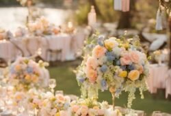 Pastel spring garden wedding reception